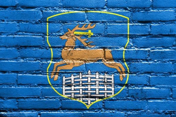Flagge von Grodno, Weißrussland, gemalt auf Ziegelwand — Stockfoto