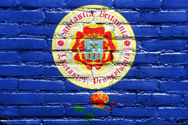 Flag of Lancaster, Pennsylvania, USA, painted on brick wall — Stock Photo, Image