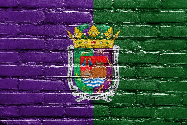 Vlag van Malaga, Spanje, geschilderd op bakstenen muur — Stockfoto