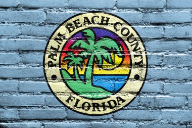 Flag of Palm Beach County, Florida, USA, painted on brick wall clipart
