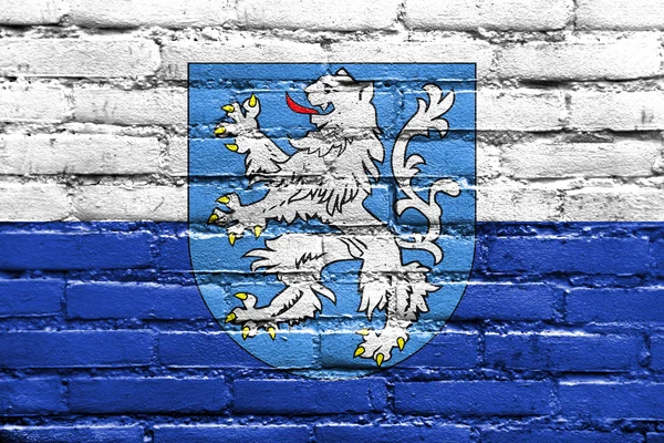 Flagga Mlada Boleslav med vapen, Tjeckien — Stockfoto