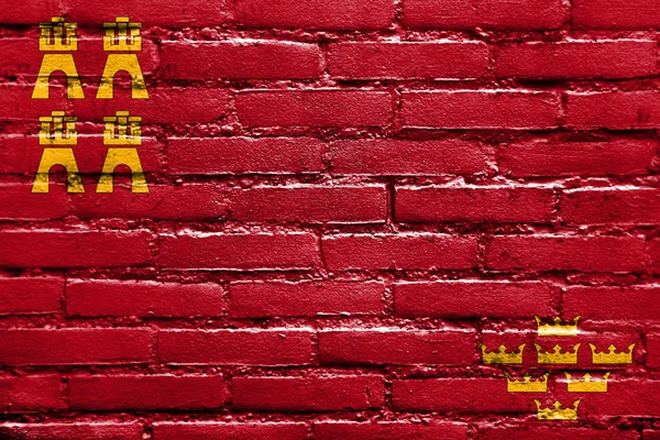 Flagge der Region Murcia, Spanien, gemalt auf Ziegelsteinen — Stockfoto