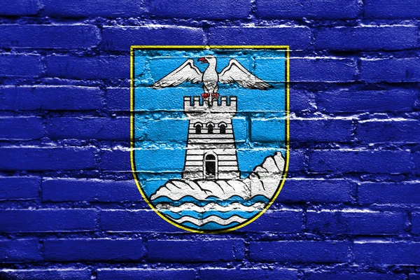 Flag of Opatija, Croatia, painted on brick wall — Stock Photo, Image