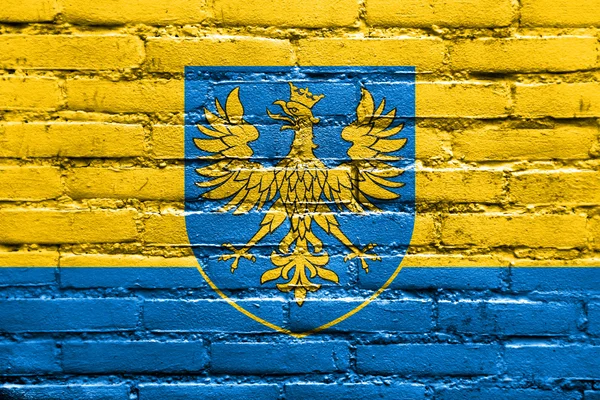 Bandeira de Opole Voivodeship com Brasão de Armas, Polónia — Fotografia de Stock