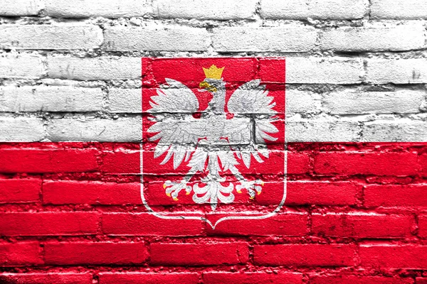 Flag of Poland with Coat of Arms, painted on brick wall — Stock Photo, Image