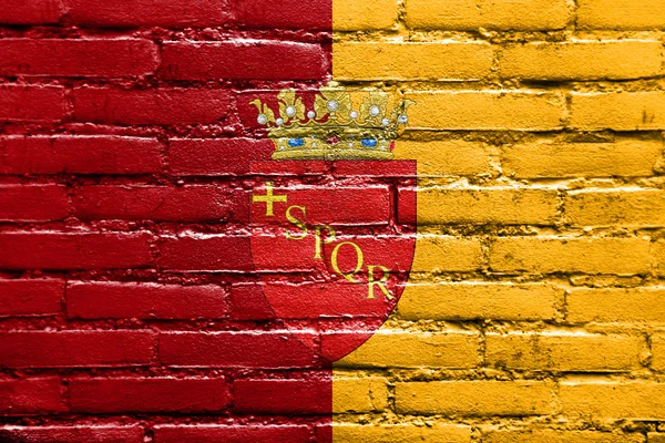 Flag of Rome with Coat of Arms, Italy, painted on brick wall — Stock Photo, Image
