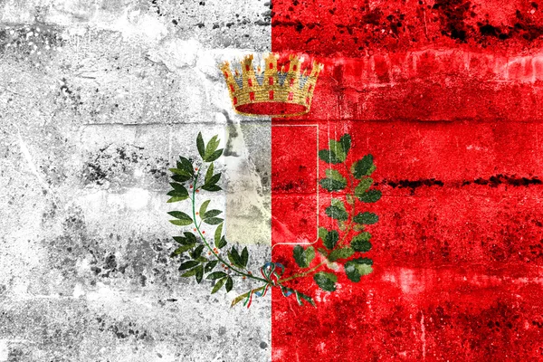 Flag of Bari with Coat of Arms, Italy, painted on dirty wall — Stock Photo, Image