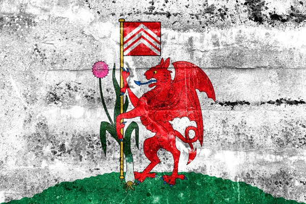 Flaggan i Cardiff, Wales, Storbritannien, målade på smutsiga vägg — Stockfoto