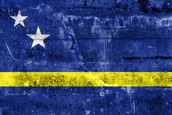 Flagge von Curaçao, an schmutzige Wand gemalt — Stockfoto