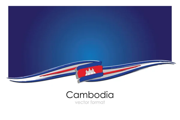 Drapeau Cambodge Avec Des Lignes Dessinées Main Colorées Format Vectoriel — Image vectorielle