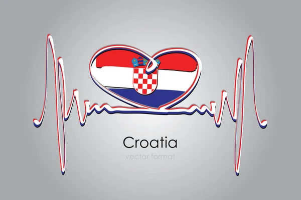 Handgeschilderd Hart Kroatië Vlag Vectorformaat — Stockvector