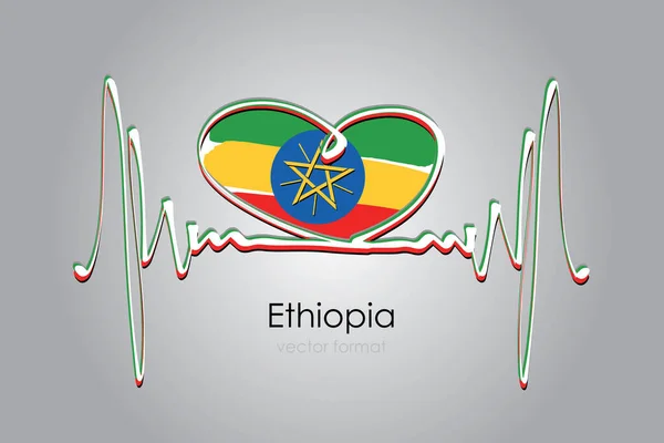 Coeur Peint Main Drapeau Éthiopien Format Vectoriel — Image vectorielle