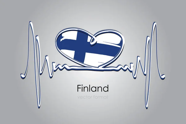 手描きのハートとフィンランドの旗をベクトル形式で — ストックベクタ
