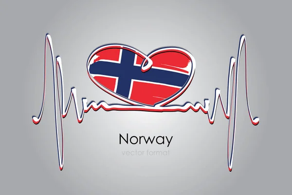手描きのハートとノルウェーの旗をベクトル形式で — ストックベクタ