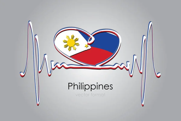 矢量格式的手绘心形和菲律宾国旗 — 图库矢量图片