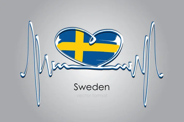 手描きのハートとスウェーデンの旗をベクトル形式で — ストックベクタ
