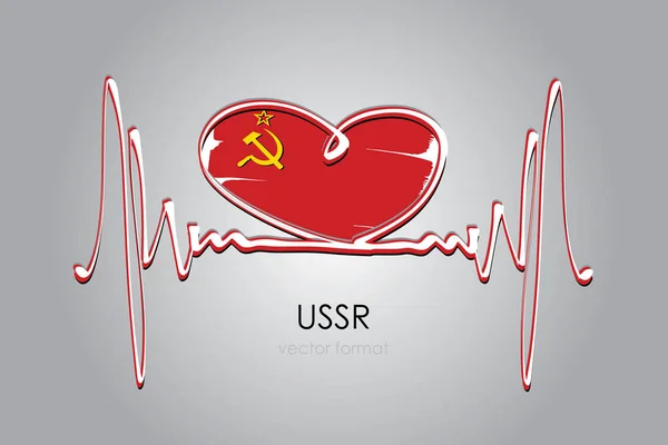 ベクトル形式で手描きの心とソ連の旗 — ストックベクタ