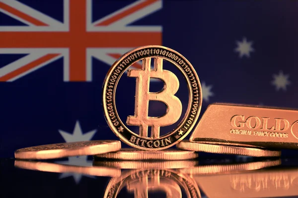 Versión Física Bitcoin Barra Oro Bandera Australia — Foto de Stock