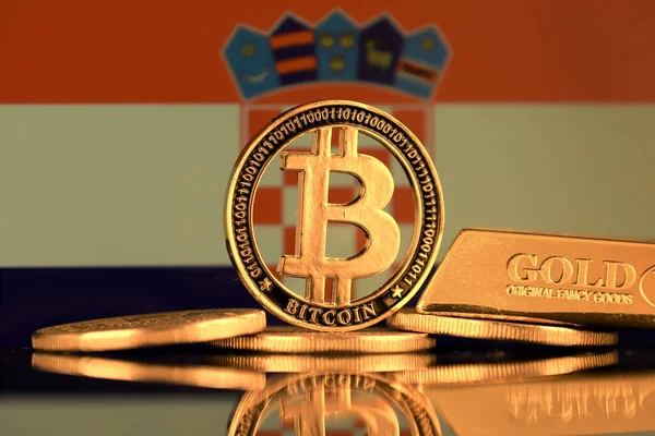 Physical Version Bitcoin Gold Bar Croatia Flag — Stock Photo, Image