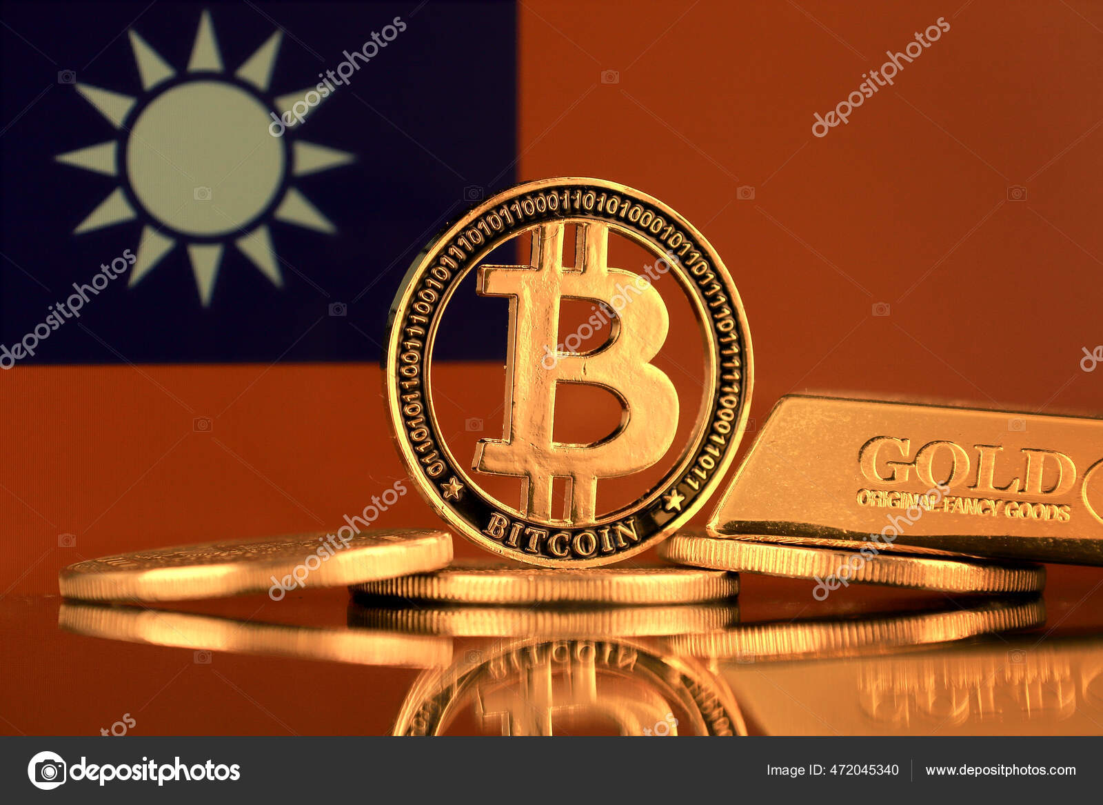 Physical Version Bitcoin Gold Bar Taiwan Flag — Stock Photo © PromesaStudio  #472045340