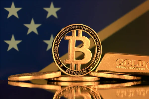 Bitcoin 金の棒 ソロモン諸島の旗の物理的なバージョン — ストック写真