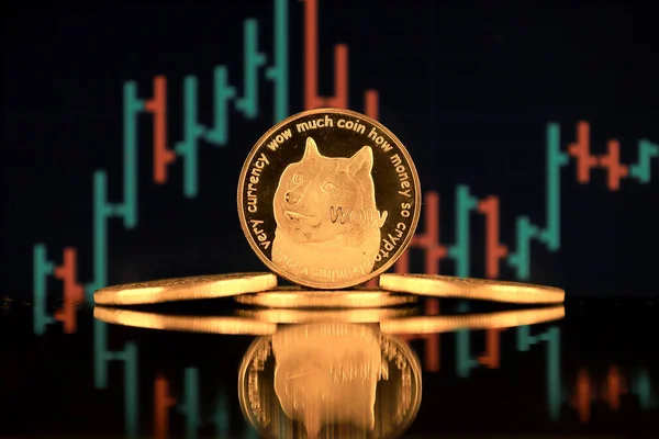 Een Fysieke Versie Van Dogecoin Cryptocurrency Een Conceptueel Beeld Voor — Stockfoto