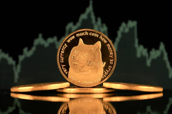 A physical version of Dogecoin (Cryptocurrency). A conceptual image for investors in the fast-growing cryptocurrency and blockchain technology market.