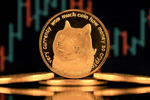 Фізична Версія Dogecoin Cryptocurrency Концептуальний Образ Інвесторів Швидко Зростаючому Ринку — стокове фото