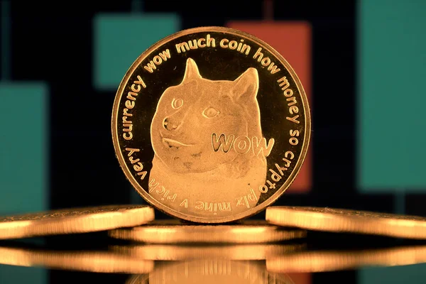 Dogecoinの物理バージョン 暗号通貨 急速に成長している暗号通貨とブロックチェーン技術市場への投資家のための概念的なイメージ — ストック写真