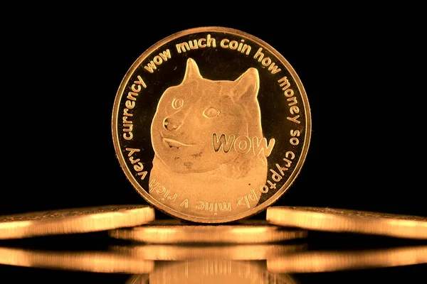 Una Versión Física Dogecoin Criptomoneda Una Imagen Conceptual Para Los — Foto de Stock