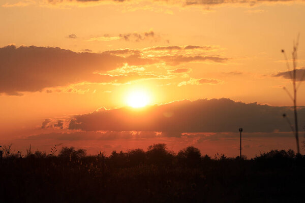 Beautiful sunset and clouds on the last day of april near Wroclaw, Poland, Europe.
