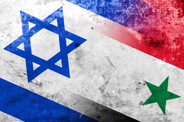 Izrael a Sýrie vlajky s veteránem a staré podívat — Stock fotografie
