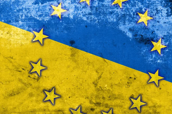 Ukraine and EU Flag with a vintage and old look — Stock Photo, Image