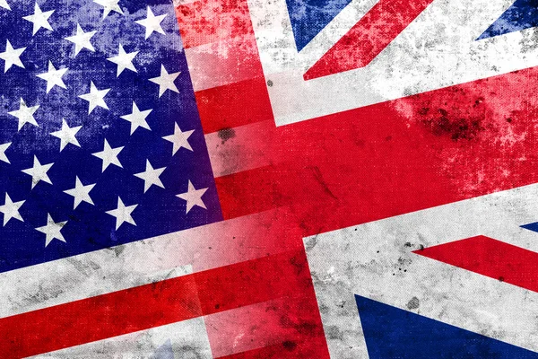 Bandera de Estados Unidos y Reino Unido con un aspecto vintage y antiguo — Foto de Stock
