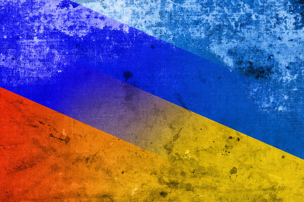 Ukraine and Russia Flag with a vintage and old look