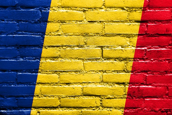 Roménia Bandeira pintada na parede de tijolo — Fotografia de Stock