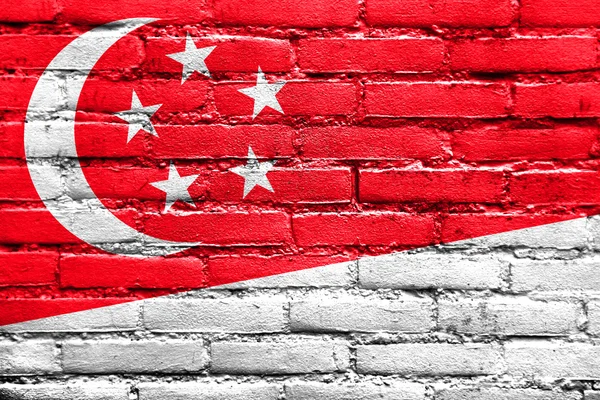 Bandeira de Singapura pintada na parede de tijolo — Fotografia de Stock