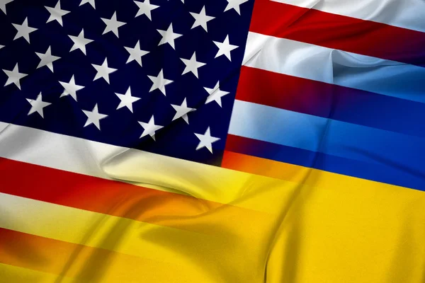 Ukraine und USA schwenken Flagge — Stockfoto