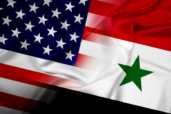 Macha flagą usa i syria — Zdjęcie stockowe