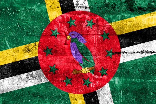 Dominica vlag geschilderd op grunge muur — Stockfoto