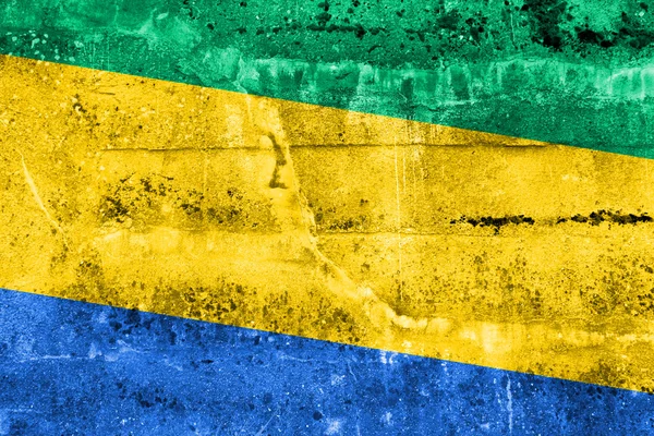 Gabão Bandeira pintada na parede grunge — Fotografia de Stock