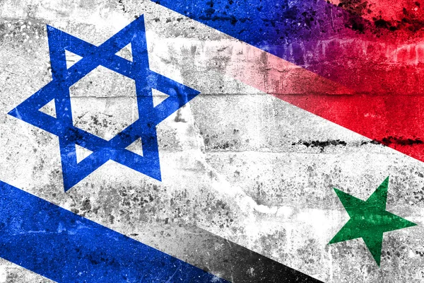 Israel og Syria Flagg malt på grungevegg – stockfoto