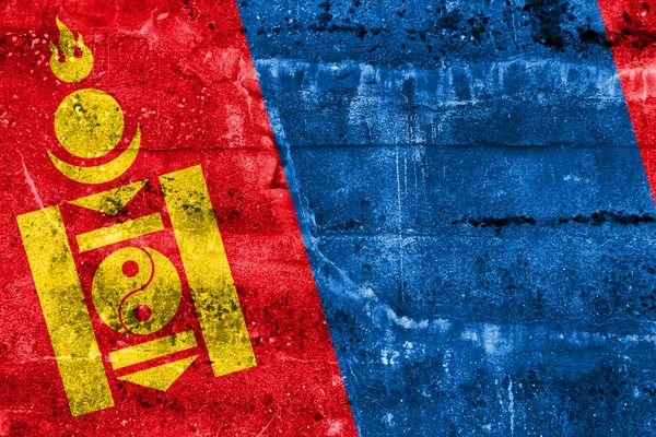 Mongolei-Flagge an Grunge-Wand gemalt — Stockfoto