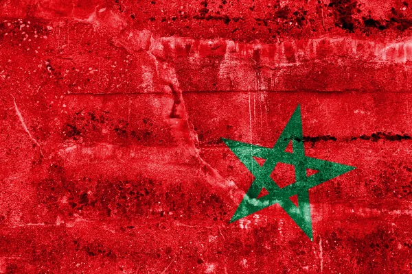 摩洛哥国旗画在 grunge 的墙上 — 图库照片