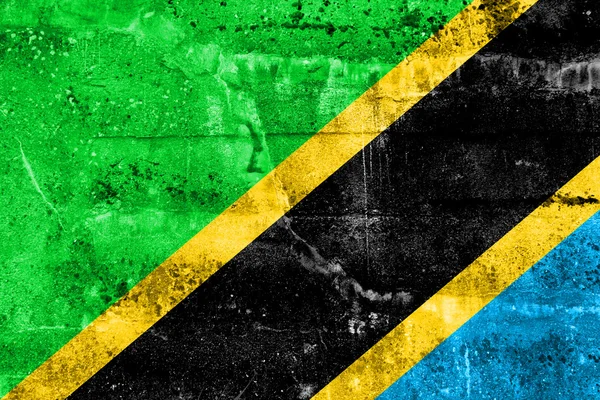 Tanzania Bandiera dipinta su parete grunge — Foto Stock