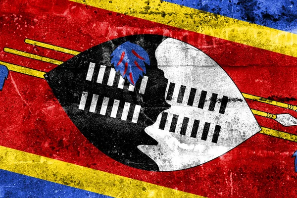 Bendera Swaziland dicat di dinding grunge — Stok Foto