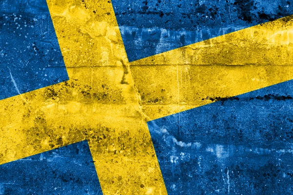 Sverige flagga målade på grunge vägg — Stockfoto