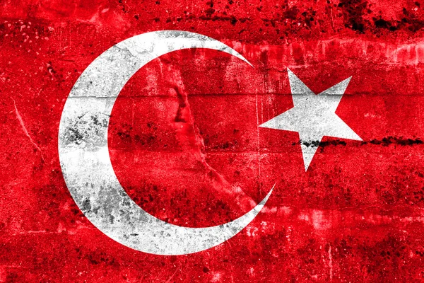 Turkiet flagga målade på grunge vägg — Stockfoto