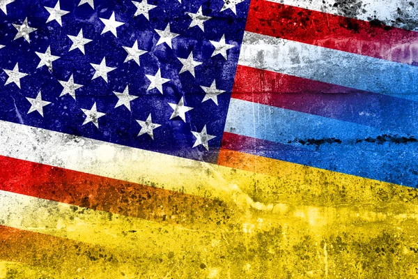 Ukraine and USA Flag painted on grunge wall — Stock Photo, Image