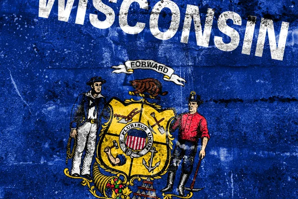 Wisconsin Bandeira do Estado pintada na parede grunge — Fotografia de Stock